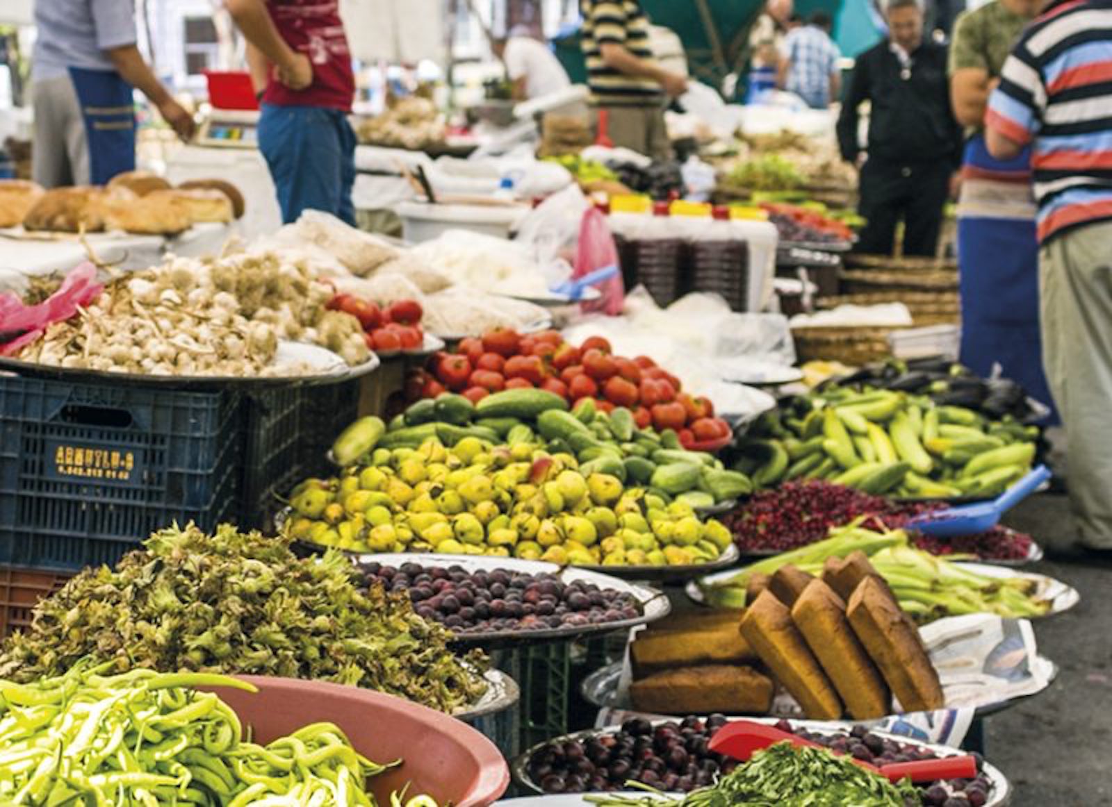 Fresh produce stall at a local market in Istanbul