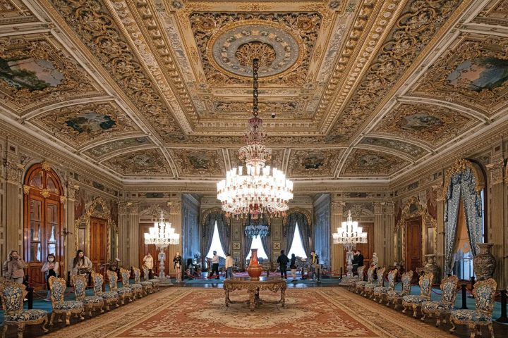 a group of people in a large room